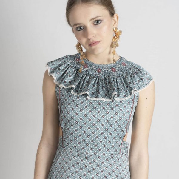 Cuello María estampado geométrico azul C002