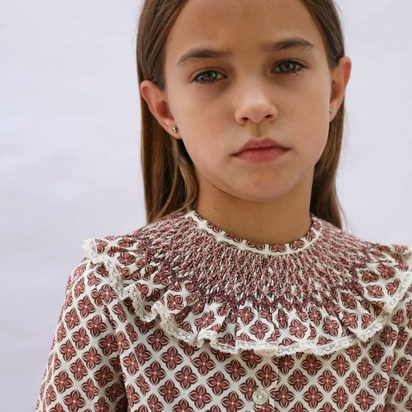 Cuello María C005 estampado geométrico floral rosa antiguo