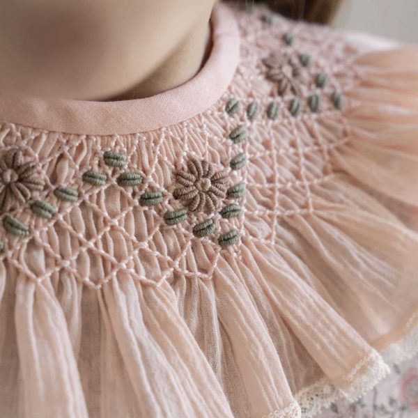 Cuello María gasa rosa en verde y rosa