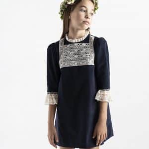 Vestido Chloe terciopelo azul encajes